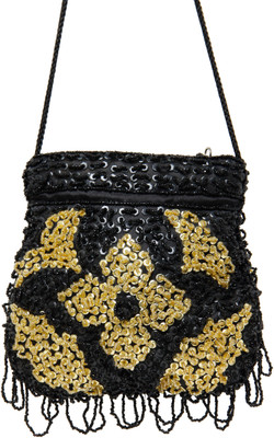 Galz4ever Fabric Satin Black Hand Bag Potli Black