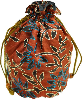 The India Craft House Kutch Emboidered Potli Brown