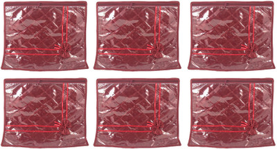 Annapurna Sales Maroon Satin Single Saree Cover - Set Of 6 Pcs Pouch Maroon
