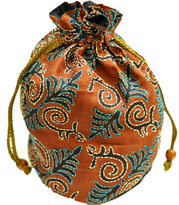 The India Craft House Kutch Emboidered Potli Brown