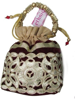 Ethnics Cutwork Maroon Pouch Multicolor Ethnics Cutwork Maroon Pouch Multicolor