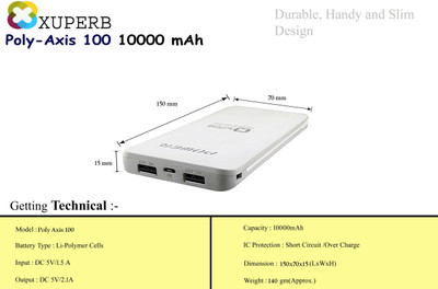 Xuperb Polymer-Slim-Poly-Axis-100-White Power Bank 10000 mAh (White) 