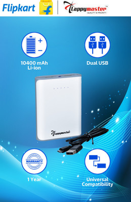 Lappymaster 10400mAh Power bank Aspiration with Top Quality Cell 10400 mAh (White, Grey) 