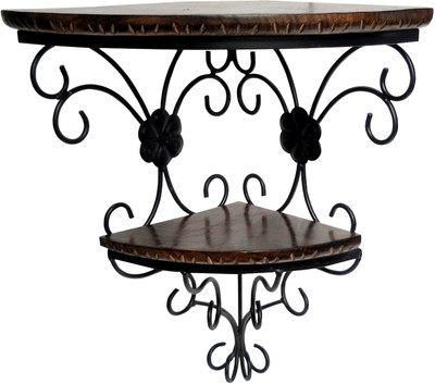 33% OFF on Pindia Design Home Decor Wall Hanging Fancy Double Bracket Wooden, Iron Wall Shelf Number of Shelves - 2, Brown