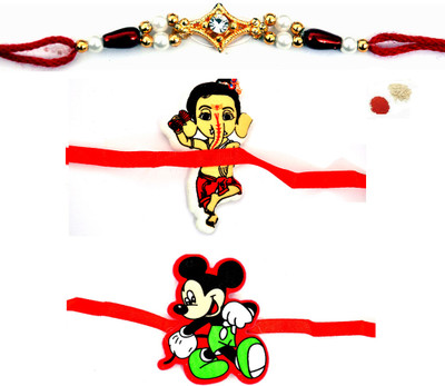 54% OFF on Indigo Creatives Micky, single diamond, Ganesh Design Rakhi Set