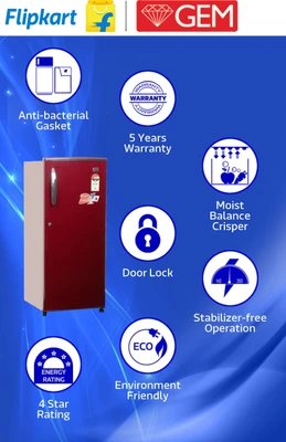 GEM 180 L Direct Cool Single Door Refrigerator (GRD 2004BRWC/DGWC, Burgundy Red) 