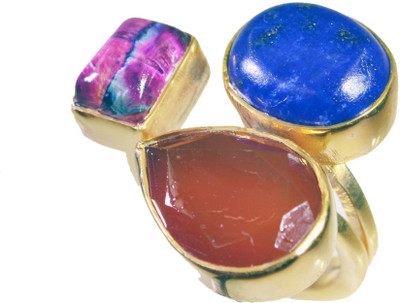 24% OFF on Riyo Handsome Multi Three Stone Copper Cubic Zirconia 18K Yellow Gold Plated Ring