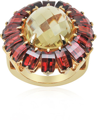 37% OFF on RosesNRibbons Glimpse Sterling Silver Citrine, Garnet 18K Yellow Gold Plated 18 K Ring