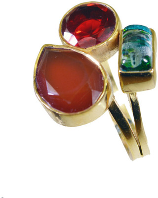 24% OFF on Riyo Enticingstar Multi Three Stone Copper Cubic Zirconia 18K Yellow Gold Plated Ring