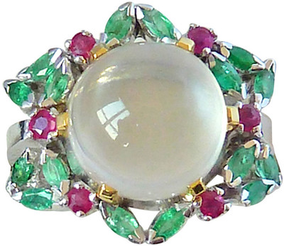15% OFF on Surat Diamond Sterling Silver Moonstone, Ruby, Emerald Ring