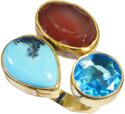 24% OFF on Riyo Gracefulstar Multi Three Stone Copper Cubic Zirconia 18K Yellow Gold Plated Ring