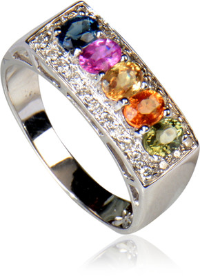 15% OFF on Rakam Gold Sapphire, Diamond 18K White Gold Plated 18 K Ring