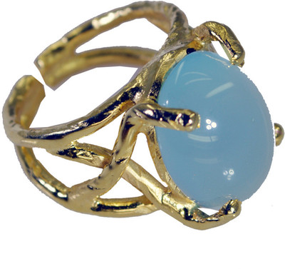 24% OFF on Riyo Sightlystar Blue Chalcedony Copper Chalcedony 18K Yellow Gold Plated Ring