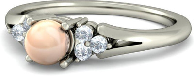 BlueStone The Anahita White Gold Pearl, Diamond 18K White Gold Plated 18 K Ring