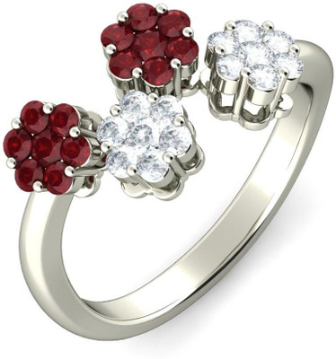 15% OFF on BlueStone The Serelia White Gold Diamond, Ruby 18K White Gold Plated 18 K Ring