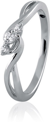 Velvetcase Ribbon Three Stone Diamond Ring White Gold 18K White Gold Plated 18 K Ring