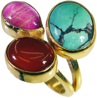 24% OFF on Riyo Interesting Multi Three Stone Copper Cubic Zirconia 18K Yellow Gold Plated Ring