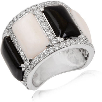 37% OFF on RosesNRibbons Sterling Silver Onyx, Cubic Zirconia, Pearl Rhodium Plated Ring