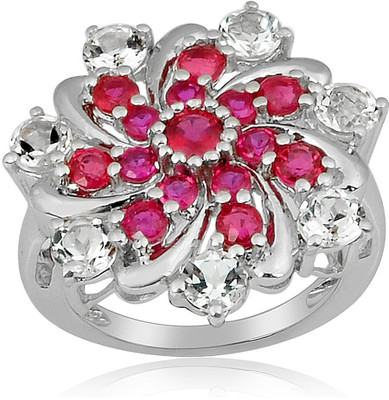 37% OFF on RosesNRibbons Sterling Silver Ruby, Topaz Rhodium Plated Ring