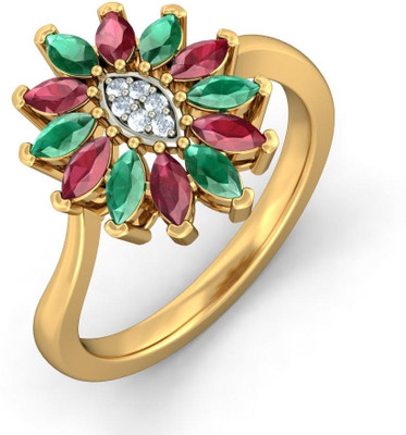 BlueStone The Mystic Floriated Yellow Gold Emerald, Diamond, Ruby 14K Yellow Gold Plated 14 K Ring