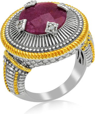 44% OFF on RosesNRibbons Dazzling Red Sterling Silver Diamond, Ruby Rhodium, 18K Yellow Gold Plated Ring