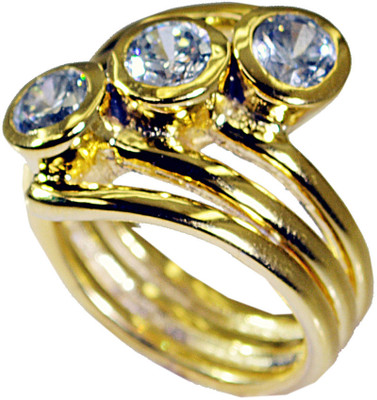 24% OFF on Riyo Well-Formed White Cz Copper Cubic Zirconia 18K Yellow Gold Plated Ring