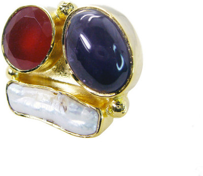 24% OFF on Riyo Symmetricalstar Multi Pearl Copper Cubic Zirconia 18K Yellow Gold Plated Ring