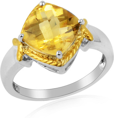 44% OFF on RosesNRibbons Two Toned Wonder Sterling Silver Citrine Rhodium, 18K Yellow Gold Plated Ring