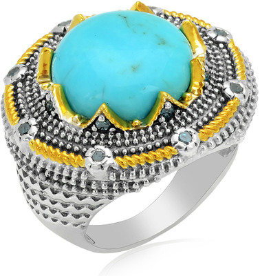 36% OFF on RosesNRibbons Women's Whim Sterling Silver Turquoise, Diamond Rhodium, 18K Yellow Gold Plated Ring