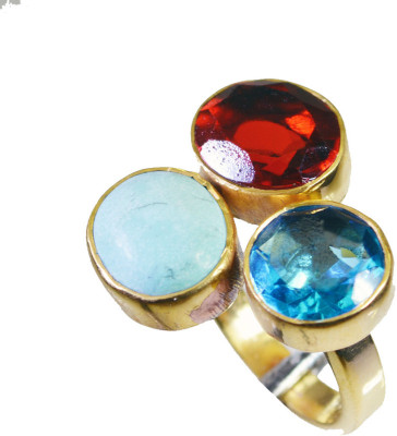 24% OFF on Riyo Comely Multi Three Stone Copper Cubic Zirconia 18K Yellow Gold Plated Ring