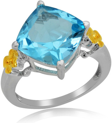 33% OFF on RosesNRibbons Sterling Silver Topaz Rhodium, 18K Yellow Gold Plated Ring