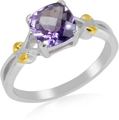 33% OFF on RosesNRibbons Sterling Silver Amethyst Rhodium, 18K Yellow Gold Plated Ring