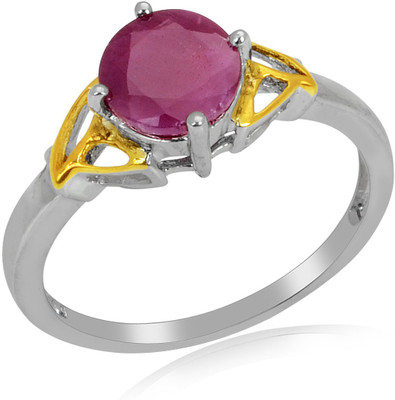 33% OFF on RosesNRibbons Sterling Silver Ruby Rhodium, 18K Yellow Gold Plated Ring