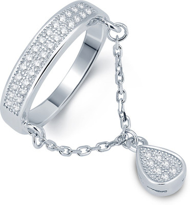 65% OFF on Leo Silver Art Hanging Drop Sterling Silver Cubic Zirconia Rhodium Plated Ring