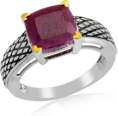 65% OFF on RosesNRibbons Sterling Silver Ruby Rhodium, 18K Yellow Gold Plated Ring