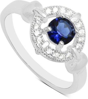 30% OFF on Gemtogems Sterling Silver Cubic Zirconia, Sapphire Rhodium Plated Ring
