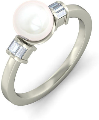 BlueStone The Beatrice White Gold Diamond, Pearl 14K White Gold Plated 14 K Ring