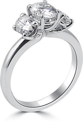 5% OFF on Fiona Moissanite Three Stone Oval Ring Gold Moissanite 18K White Gold Plated 18 K Ring