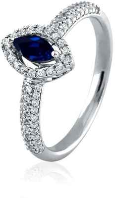 23% OFF on Velvetcase Blue Marquise Diamond Frame White Gold 18 K Ring