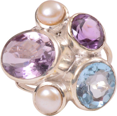 48% OFF on Rubera Silver Amethyst, Topaz, Pearl Ring