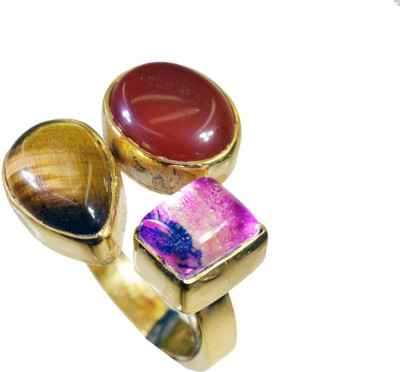 24% OFF on Riyo Idealstar Multi Three Stone Copper Cubic Zirconia 18K Yellow Gold Plated Ring