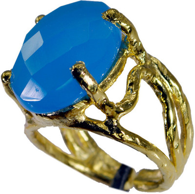 24% OFF on Riyo Taking Blue Chalcedony Copper Chalcedony 18K Yellow Gold Plated Ring