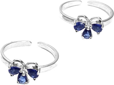Jewel Craft Silver Sapphire, Cubic Zirconia Rhodium Plated Toe Ring
