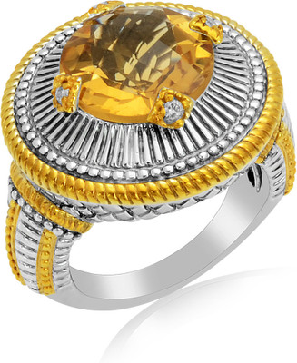 44% OFF on RosesNRibbons Gdazzling Gold Sterling Silver Diamond, Citrine Rhodium, 18K Yellow Gold Plated Ring