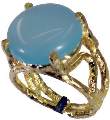 24% OFF on Riyo Sublimestar Blue Chalcedony Copper Chalcedony 18K Yellow Gold Plated Ring
