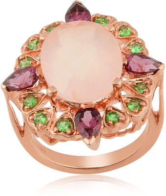 37% OFF on RosesNRibbons Sterling Silver Garnet, Quartz, Tsavorite 18K Rose Gold Plated Ring