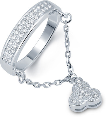 64% OFF on Leo Silver Art Hanging Flower Sterling Silver Cubic Zirconia Rhodium Plated Ring