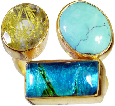 24% OFF on Riyo Gorgeous Multi Three Stone Copper Cubic Zirconia 18K Yellow Gold Plated Ring