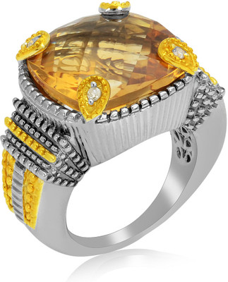 44% OFF on RosesNRibbons Chunky Jewel Sterling Silver Citrine, Diamond Rhodium Plated Ring