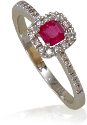 15% OFF on Rakam White Gold Ruby, Diamond 18K White Gold Plated 18 K Ring